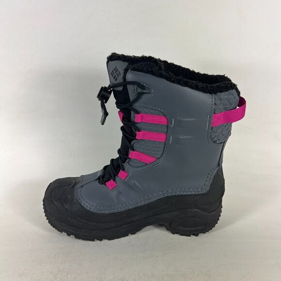 Columbia Bugaboot Celsius Snow Boots Kids 4 Gray Leather Lace Up Waterproof - Picture 6 of 9